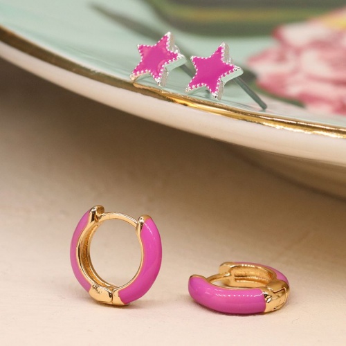 Golden and pink enamel hoop and star earring duo by Peace of Mind